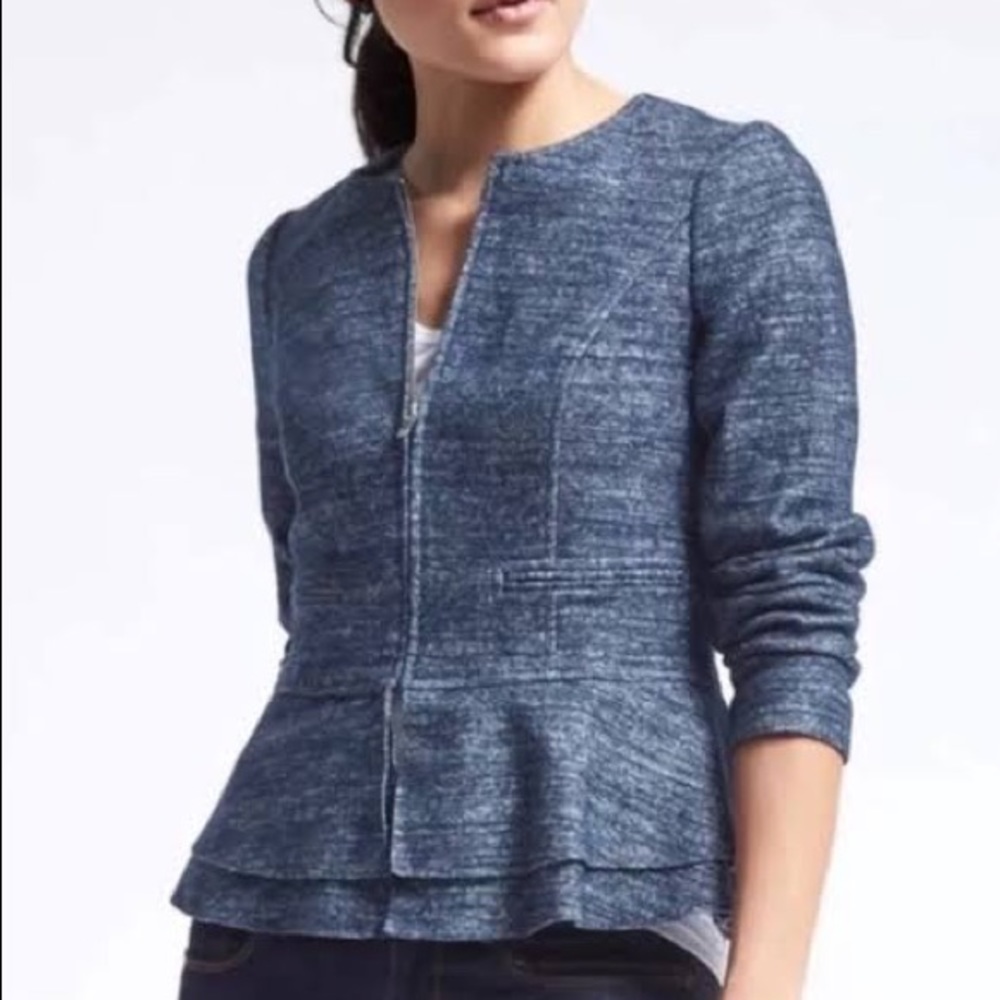 NWOT Banana Republic Blue Space Dye Peplum Jacket - Picture 2 of 11